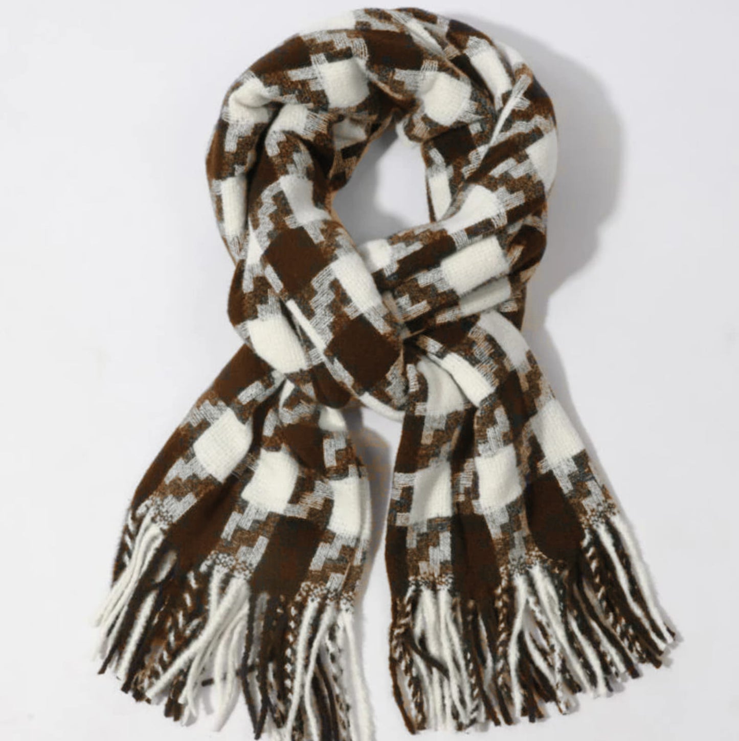 Echarpe xadrez marrom e off white